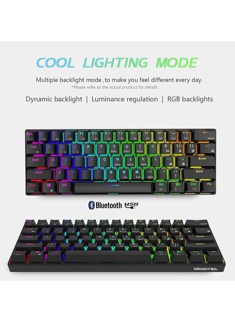ARNOTEC - RK61 Tri-Mode 2.4Ghz Wireless/Bluetooth/Wired Mechanical Keyboard, 61 Keys Arabic/English Dual Language Keyboard RGB Brown Switch Gaming Keyboard with Software for Win/Mac - Image 1