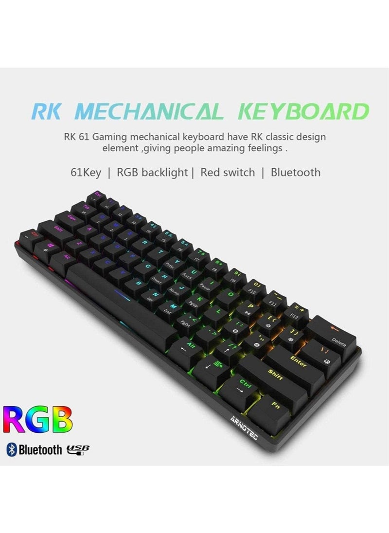 ARNOTEC - RK61 Tri-Mode 2.4Ghz Wireless/Bluetooth/Wired Mechanical Keyboard, 61 Keys Arabic/English Dual Language Keyboard RGB Brown Switch Gaming Keyboard with Software for Win/Mac - Image 1
