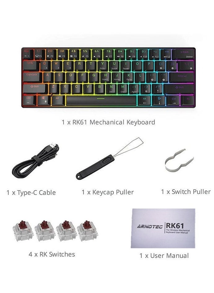 ARNOTEC - RK61 Tri-Mode 2.4Ghz Wireless/Bluetooth/Wired Mechanical Keyboard, 61 Keys Arabic/English Dual Language Keyboard RGB Brown Switch Gaming Keyboard with Software for Win/Mac - Image 1