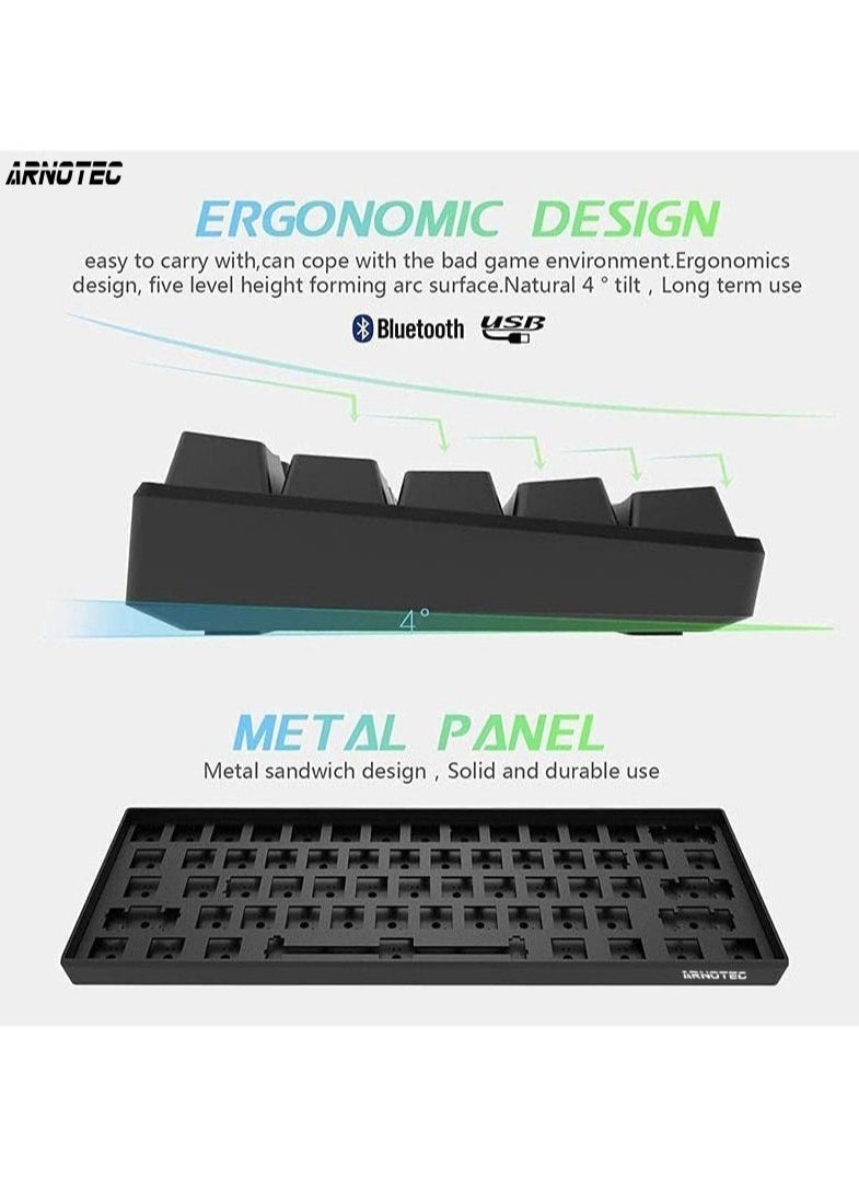 ARNOTEC - RK61 Tri-Mode 2.4Ghz Wireless/Bluetooth/Wired Mechanical Keyboard, 61 Keys Arabic/English Dual Language Keyboard RGB Brown Switch Gaming Keyboard with Software for Win/Mac - Image 1