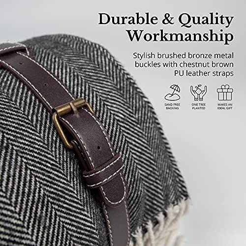 Komorebi Extra Large Picnic Blanket - 78” x 59” – Waterproof Outdoor Blanket, Foldable & Portable Sandproof Beach Blanket – Grey Travel Mat with Faux Wool & Carry Handle - Image 4
