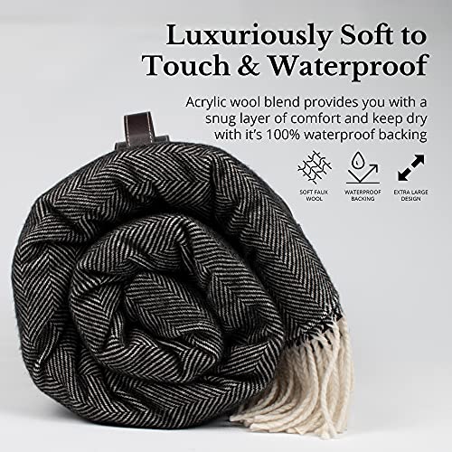 Komorebi Extra Large Picnic Blanket - 78” x 59” – Waterproof Outdoor Blanket, Foldable & Portable Sandproof Beach Blanket – Grey Travel Mat with Faux Wool & Carry Handle - Image 2