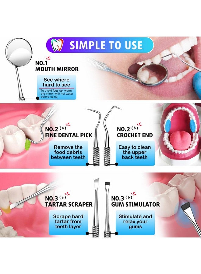 G.CATACC Dental Tools Dental Pick Teeth Cleaning Tools Dental Hygiene Kit Plaque Remover For Teeth Professional Stainless Steel Tooth Scraper Plaque Tartar Cleanerwith Case - Image 5