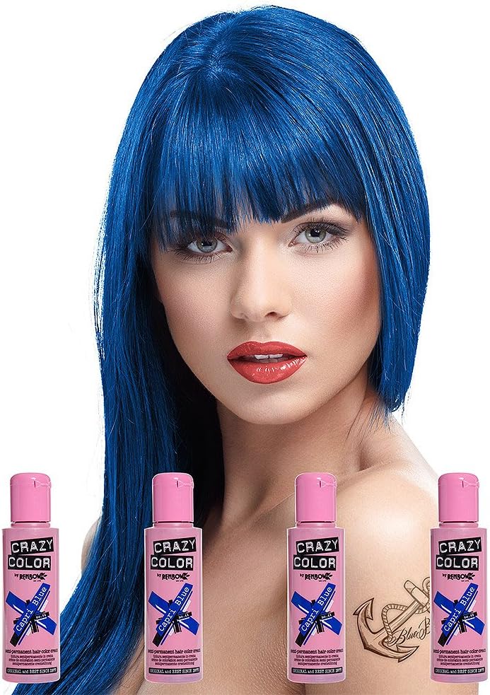 Crazy Color Unisex SemiPermanent Colour Hair Dye 4 Pack One Size Capri Blue