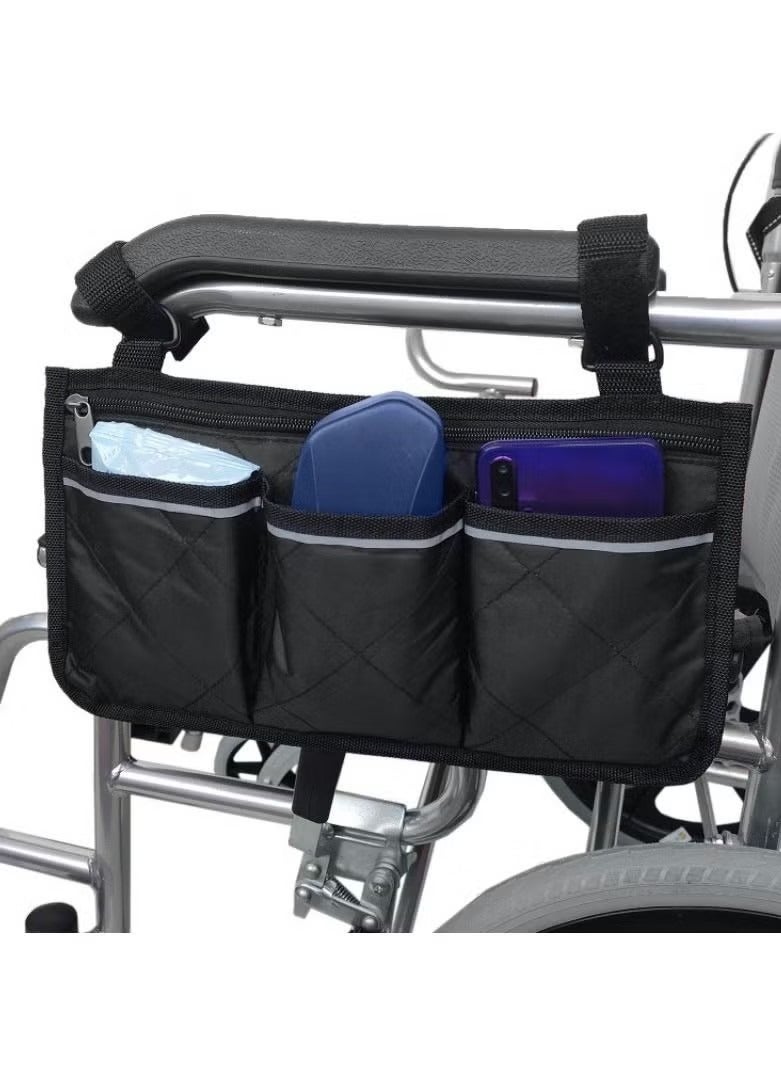 ملحقات مسند ذراع الكرسي المتحرك، حقائب جانبية للتعليق على الجانب مع حقائب المشي برايت لاين، تخزين أسود مقاوم للماء، هدايا عيد الأم للآباء للمنزل والهواء الطلق، عربة الأطفال - Image 1