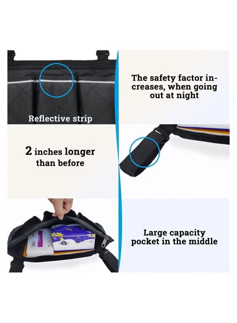 ملحقات مسند ذراع الكرسي المتحرك، حقائب جانبية للتعليق على الجانب مع حقائب المشي برايت لاين، تخزين أسود مقاوم للماء، هدايا عيد الأم للآباء للمنزل والهواء الطلق، عربة الأطفال - Image 2