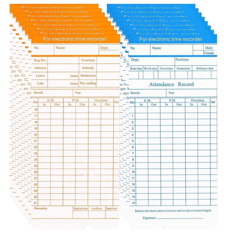 Flexzion Time Cards, Monthly Timesheet, Clock Timecard - 270 Pack, 6 Column 2-Sided Orange/Blue, Card for Time Punch Clock, Employee Attendance, Payroll Recorder, Small Business - Image 5