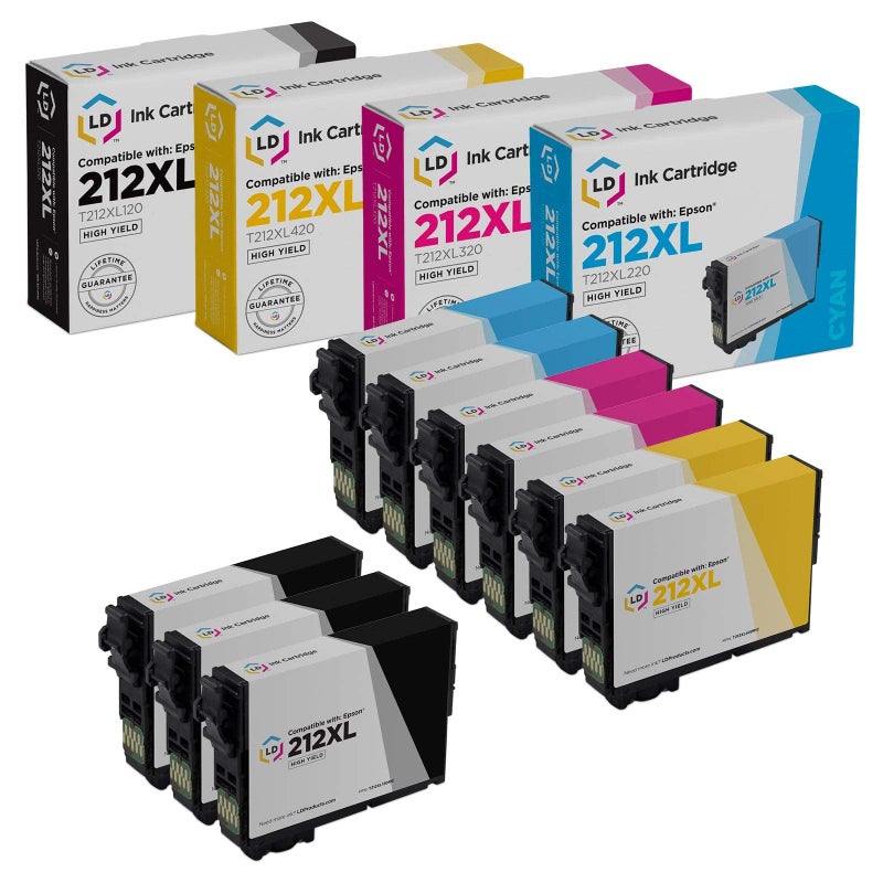 LD Remanufactured Replacements for Epson 212xl Ink Cartridge T212XL 212 XL T212 High Yield for use in Epson WF2850 XP4100 XP4105 WF2830 3 Black 2 Cyan 2 Magenta 2 Yellow 9Pack