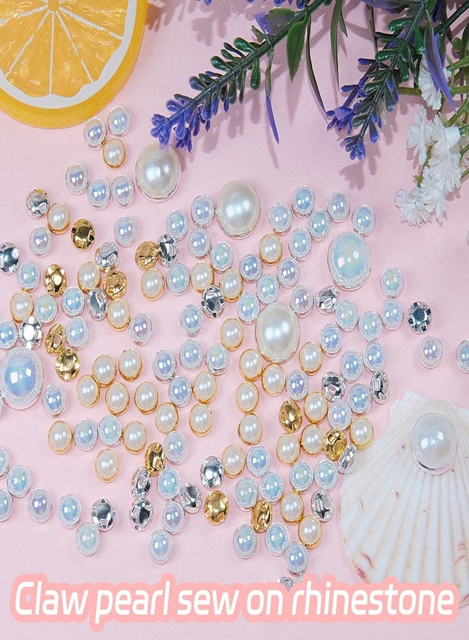 silllule 200Pcs Pearl Sew on Rhinestones for Crafting,8mm Claw Pearl Embellished Rhinestoness for DIY,Half Round Pearls for for Crafting Jewelry Handicrafts Clothes Bag Shoes-White(Silver Claw) - Image 4