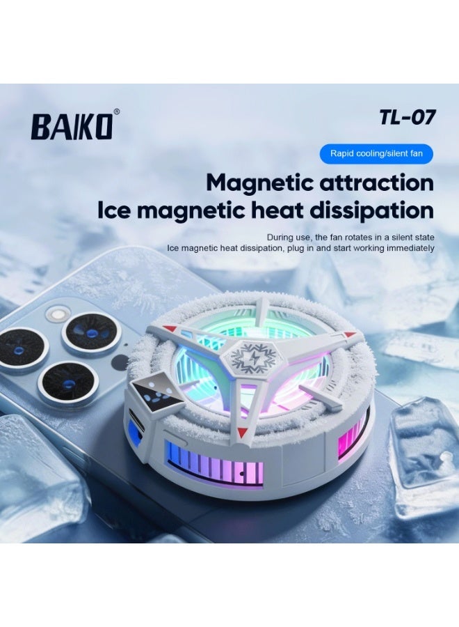 BAIKO TL07 Magnetic Semiconductor Mobile Phone Cooler with Digital Display, Silent Cooling Fan, RGB Lights & Silicone Radiator for Gaming Smartphones - Image 1