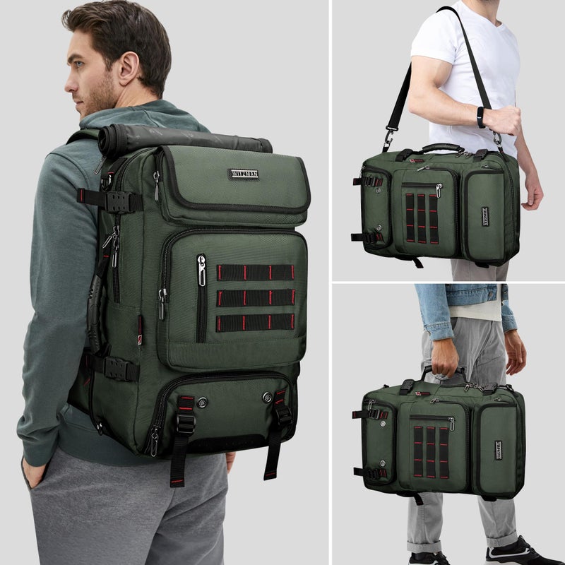WITZMAN Carry on Travel Backpack for Men Women Airline Approved Convertible Nylon Duffle Backpack Luggage Bag (B682 Army Green) - Image 2
