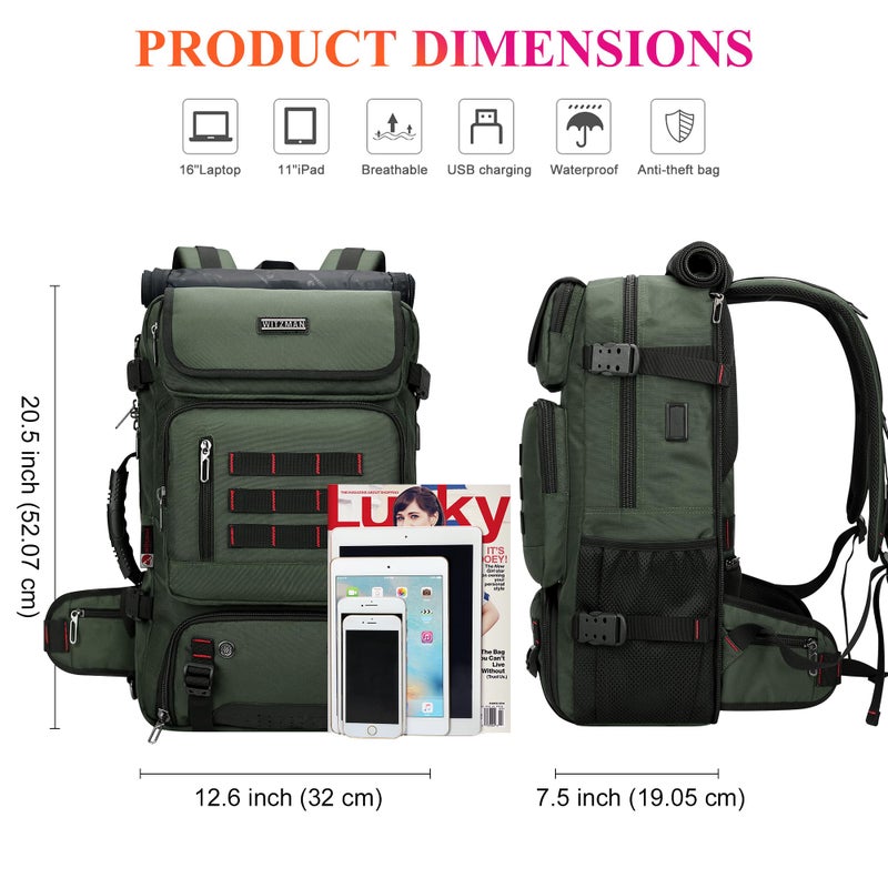 WITZMAN Carry on Travel Backpack for Men Women Airline Approved Convertible Nylon Duffle Backpack Luggage Bag (B682 Army Green) - Image 4