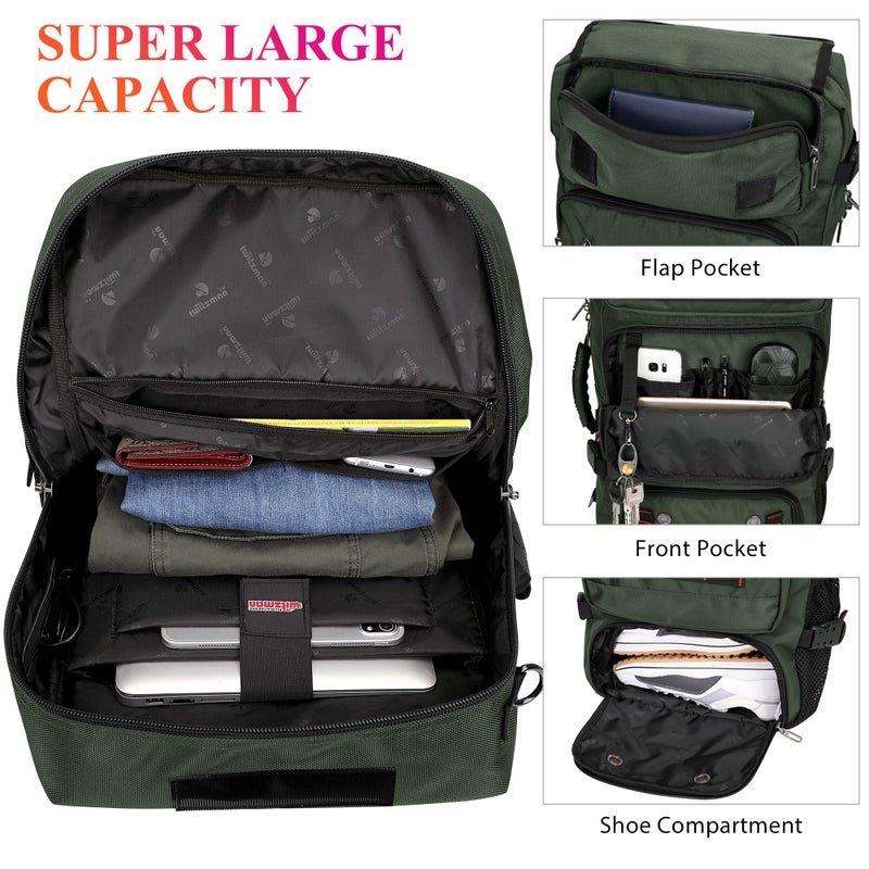 WITZMAN Carry on Travel Backpack for Men Women Airline Approved Convertible Nylon Duffle Backpack Luggage Bag (B682 Army Green) - Image 3