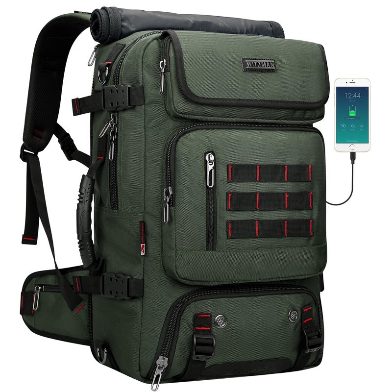 WITZMAN Carry on Travel Backpack for Men Women Airline Approved Convertible Nylon Duffle Backpack Luggage Bag (B682 Army Green) - Image 1