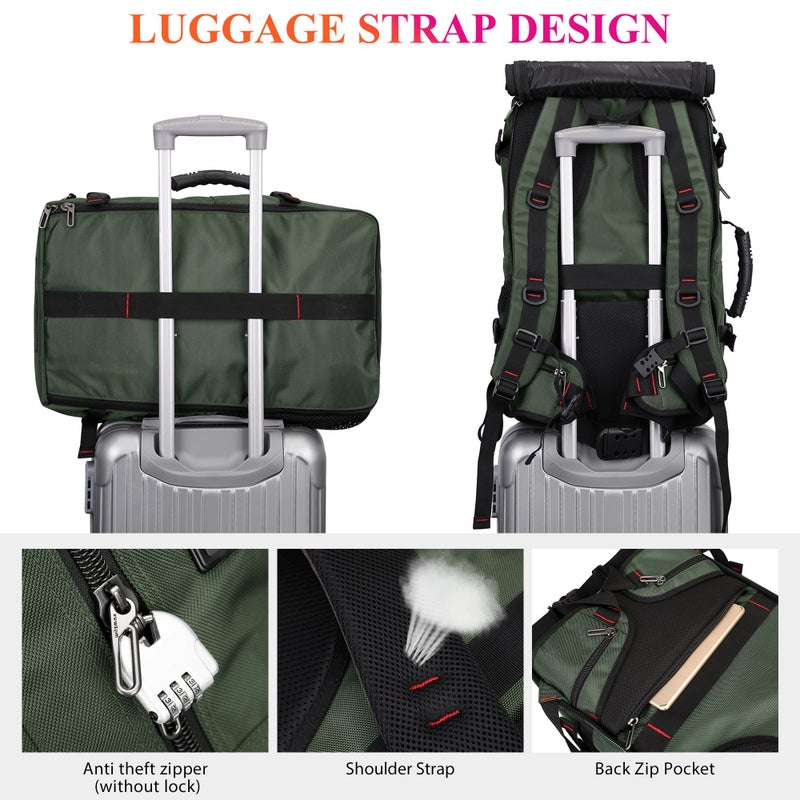 WITZMAN Carry on Travel Backpack for Men Women Airline Approved Convertible Nylon Duffle Backpack Luggage Bag (B682 Army Green) - Image 5