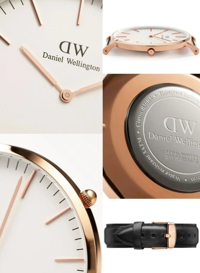 Daniel Wellington Classic Sheffield Watches for Mens with Italian Black Leather Strap - 40mm
