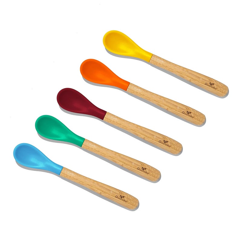 Avanchy Bamboo  Silicone Infant Training Spoons BPA Free  Soft Tip Easy on Gums First Stage Feeding Utensils for BabyLed Weaning SelfFeeding Assorted wBlue - Image 1