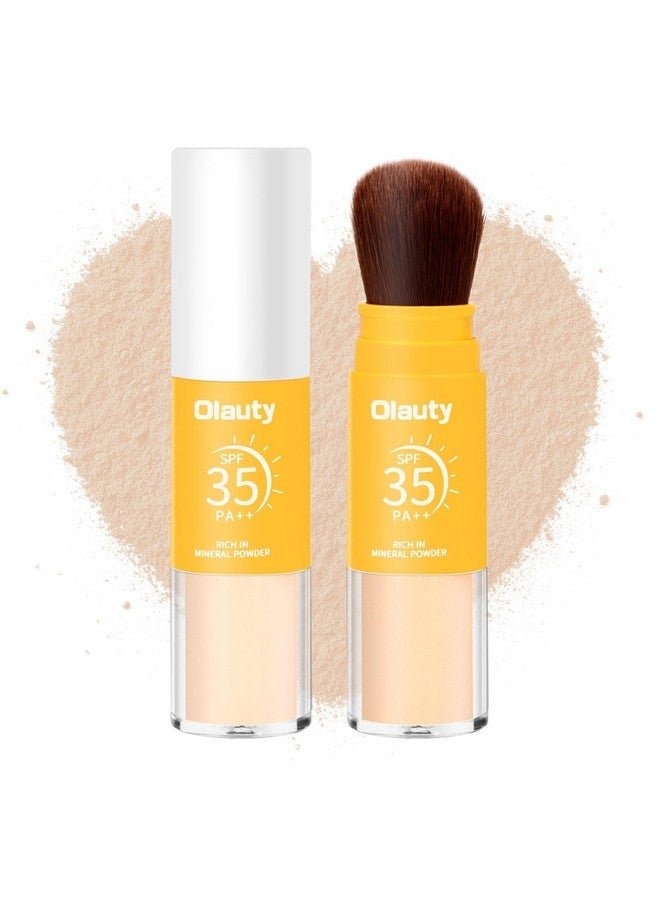 MinFei Mineral Sunscreen Setting Powder, Mineral Brush Setting Face Powder Makeup SPF 35 PA Oil Control Natural Matte Finish, Lightweight Breathable Concealer Brush Powder (Medium, 8g)  - Image 1