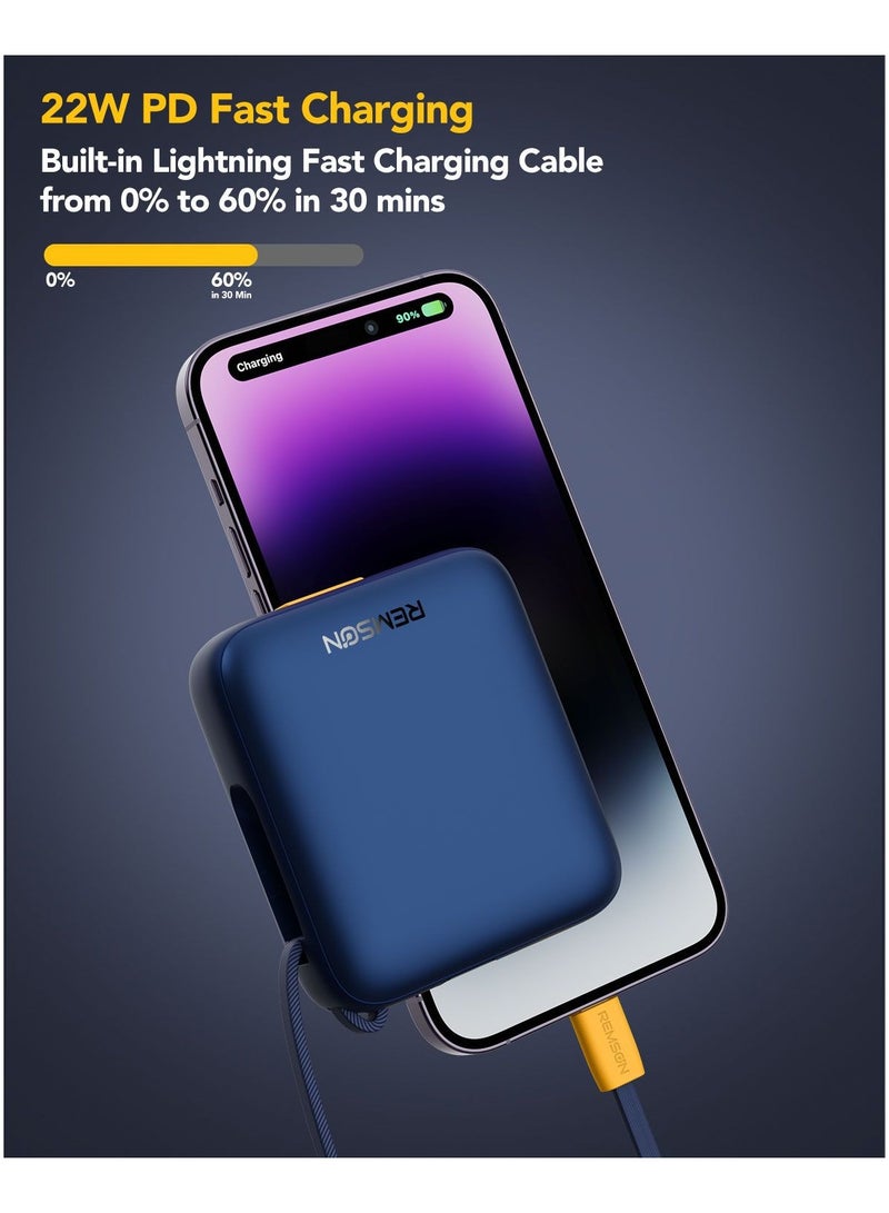 Remson Revo Charge 10,000 mAh 22.5W Power Bank QC 3.0 PD Charging USB-C Output Port with Built-in Type-C Hanging Cable and Lightning Cable Compatible for iPhone, Android and Other Smartphones - Image 5