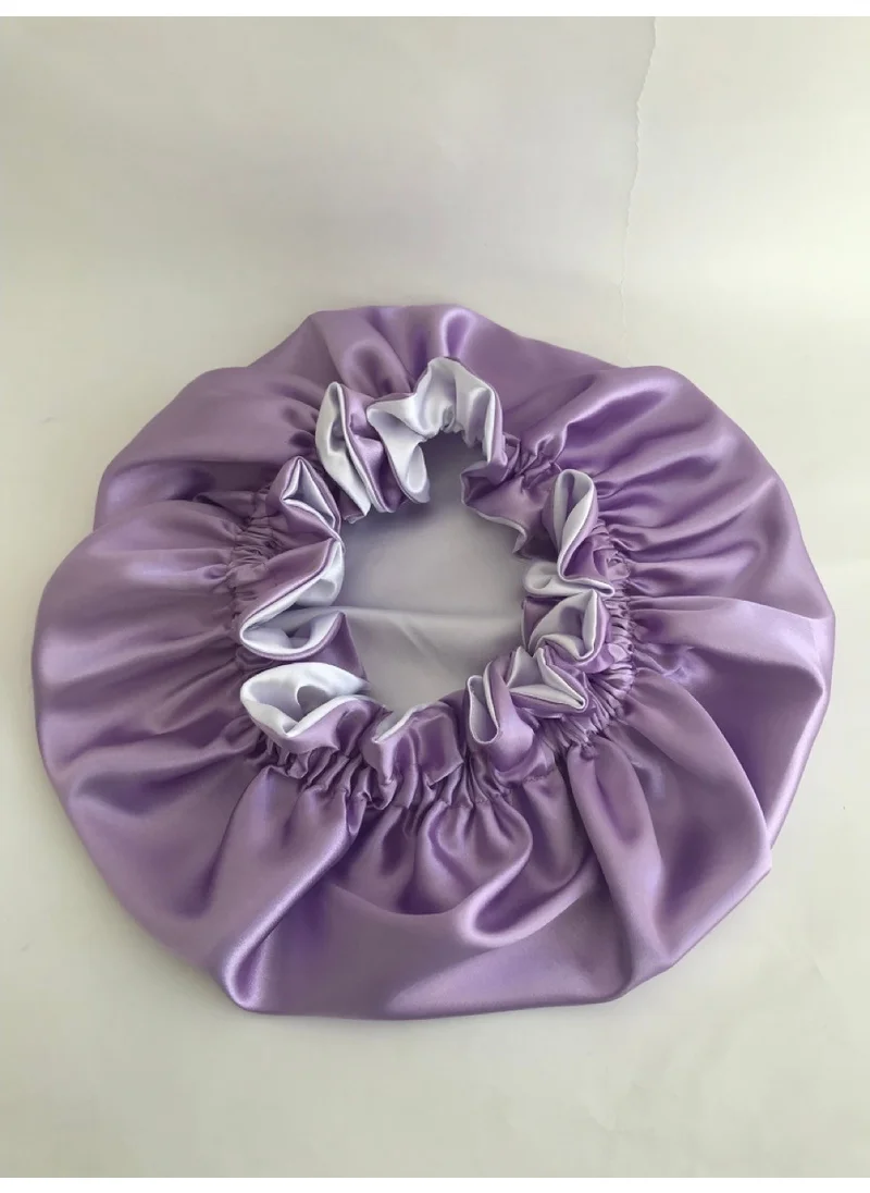 Pratik Dikisco Practical Dikisco Double Sided Lilac and White Satin Hair Cap / Beret for Curly Hair