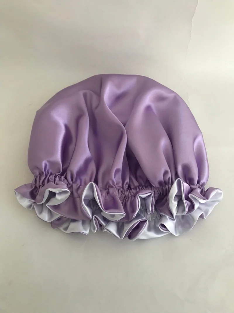Pratik Dikisco Practical Dikisco Double Sided Lilac and White Satin Hair Cap / Beret for Curly Hair