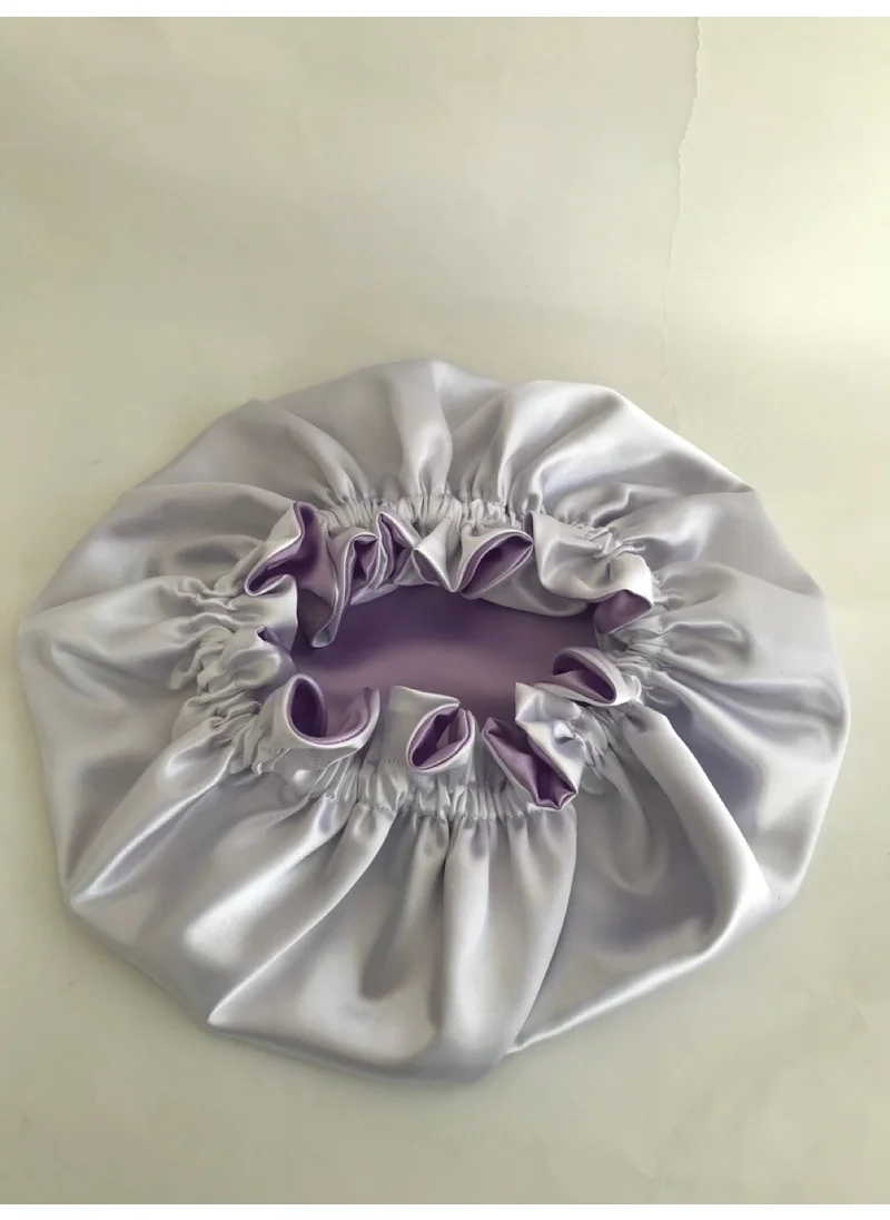 Pratik Dikisco Practical Dikisco Double Sided Lilac and White Satin Hair Cap / Beret for Curly Hair