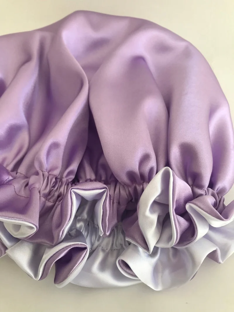Pratik Dikisco Practical Dikisco Double Sided Lilac and White Satin Hair Cap / Beret for Curly Hair