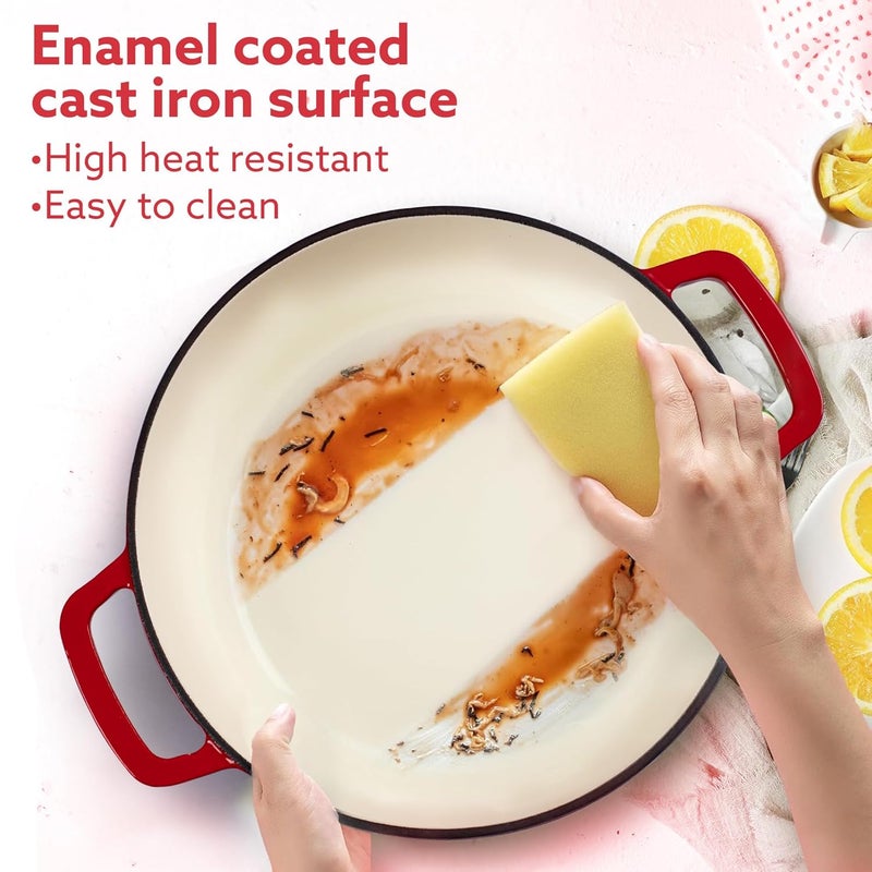 AGARO AGARO Royal Enamelled Cast Iron 5L Casserole with Lid Cooking Pot No Chemical Coating Fast Heat Heavy Weight Gas Induction Oven Compatible for Meat Dal Curry Biryani Pulao Red - Image 3