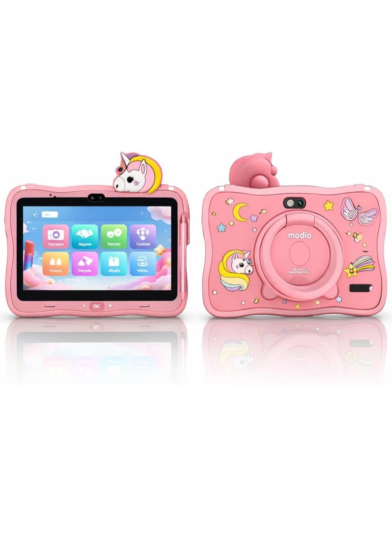 Modio Tab M71 Kids Tablet 7 Inch HD Display, 6GB RAM + 128GB ROM, Dual Camera, 3000mAh Battery, Shockproof Unicorn Case with Stylus & Accessories – Blue (Pink)) - Image 1