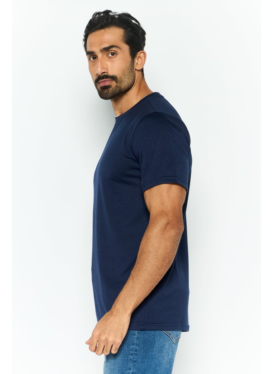 Modern Culture Men Crew Neck Short Sleeves Plain T-Shirt, Navy  - Image 2