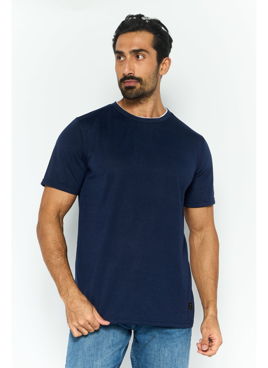 Modern Culture Men Crew Neck Short Sleeves Plain T-Shirt, Navy  - Image 1
