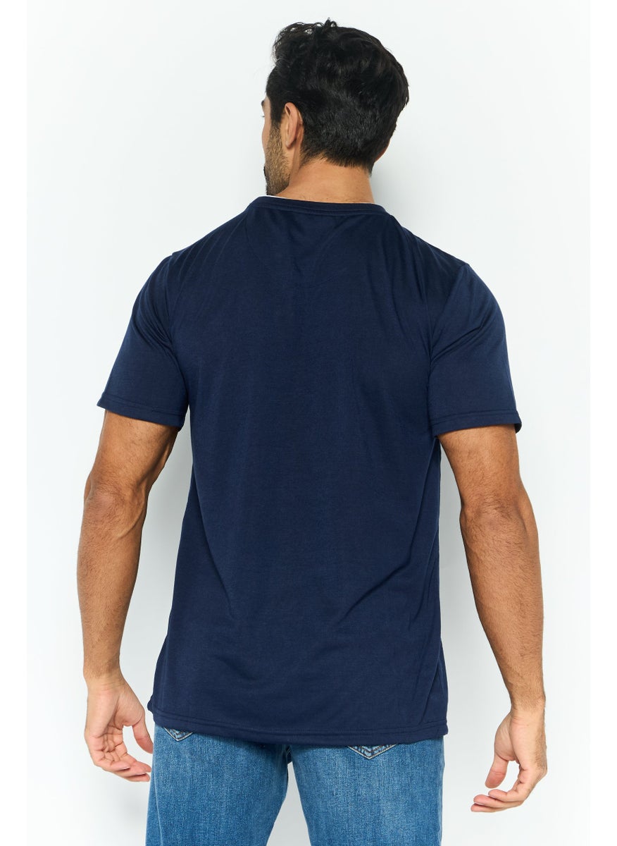Modern Culture Men Crew Neck Short Sleeves Plain T-Shirt, Navy  - Image 3