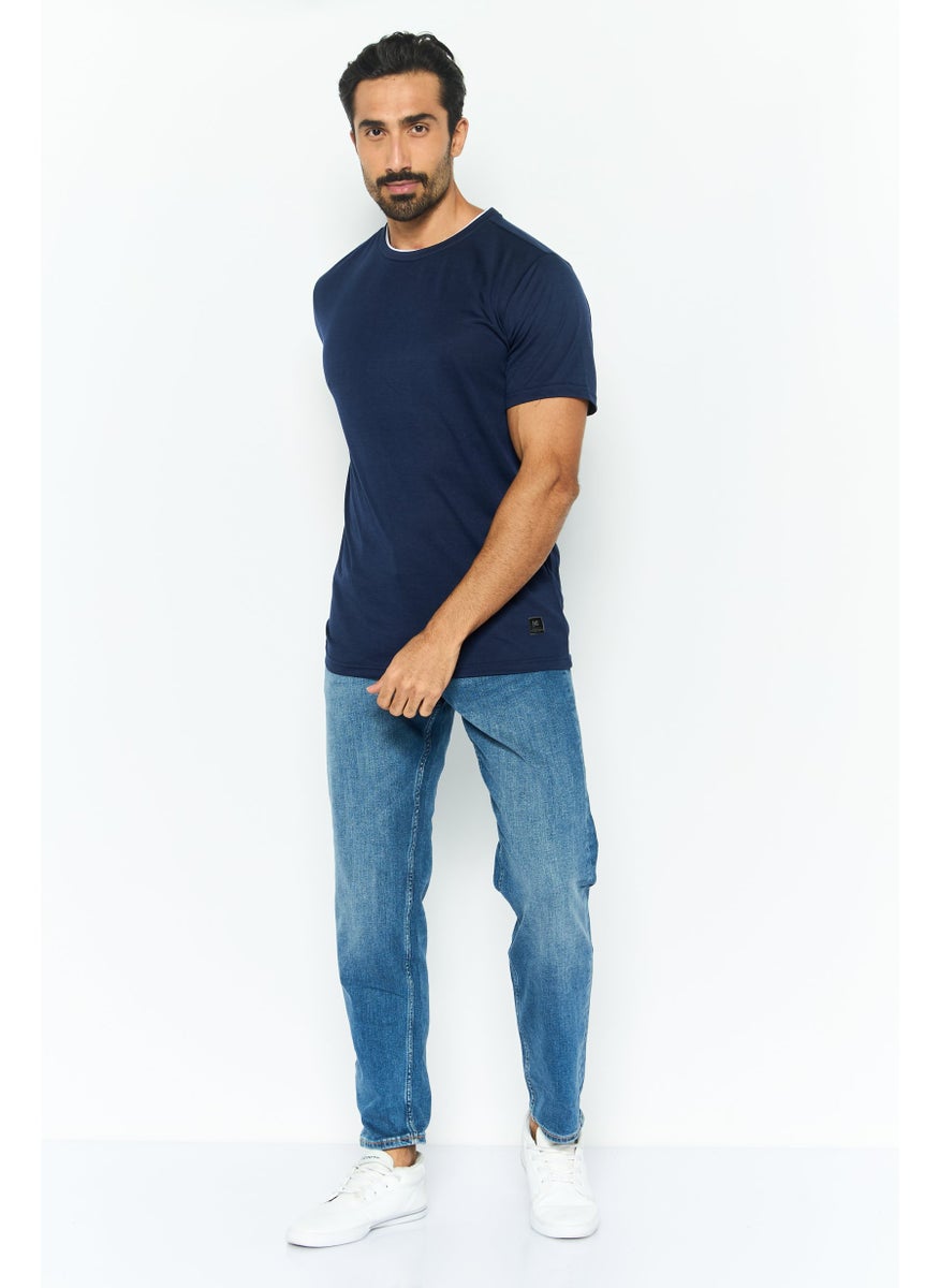 Modern Culture Men Crew Neck Short Sleeves Plain T-Shirt, Navy  - Image 4