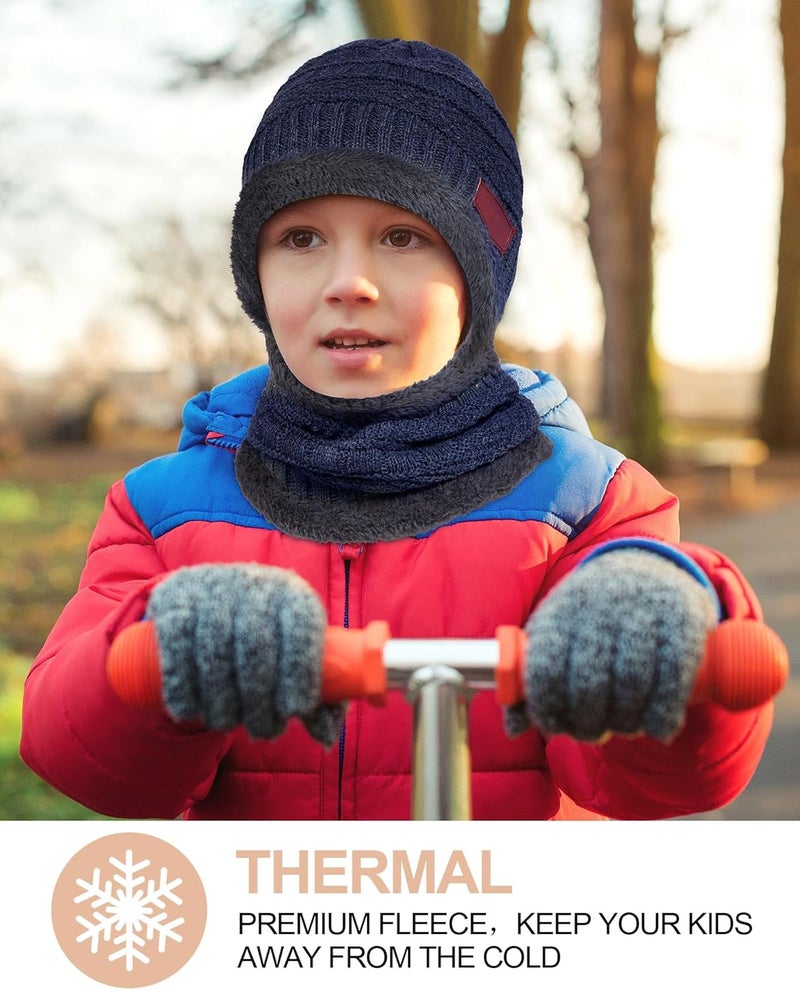 Syhood 4 Sets Kids Winter Hat and Scarf Set Warm Fleece Lining Beanie Hats Knitted Cap Scarf for 5-14 Years Boys Girls - Image 5
