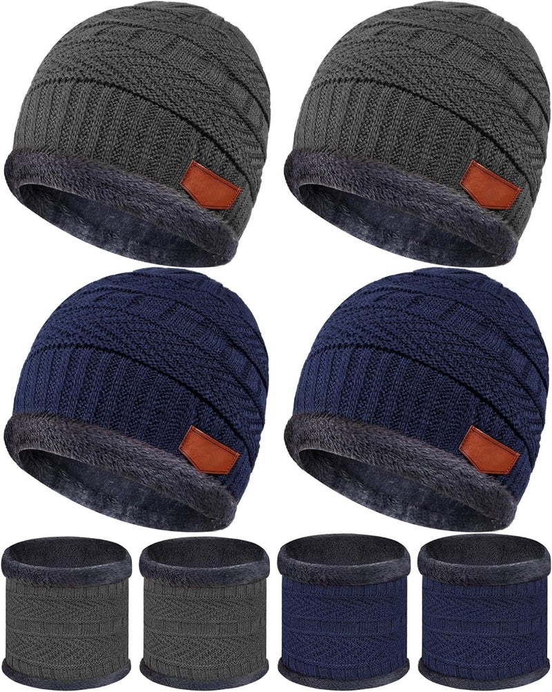 Syhood 4 Sets Kids Winter Hat and Scarf Set Warm Fleece Lining Beanie Hats Knitted Cap Scarf for 5-14 Years Boys Girls - Image 1