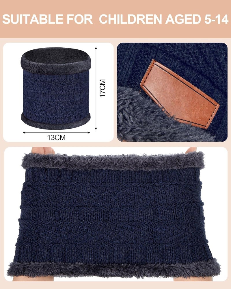 Syhood 4 Sets Kids Winter Hat and Scarf Set Warm Fleece Lining Beanie Hats Knitted Cap Scarf for 5-14 Years Boys Girls - Image 2