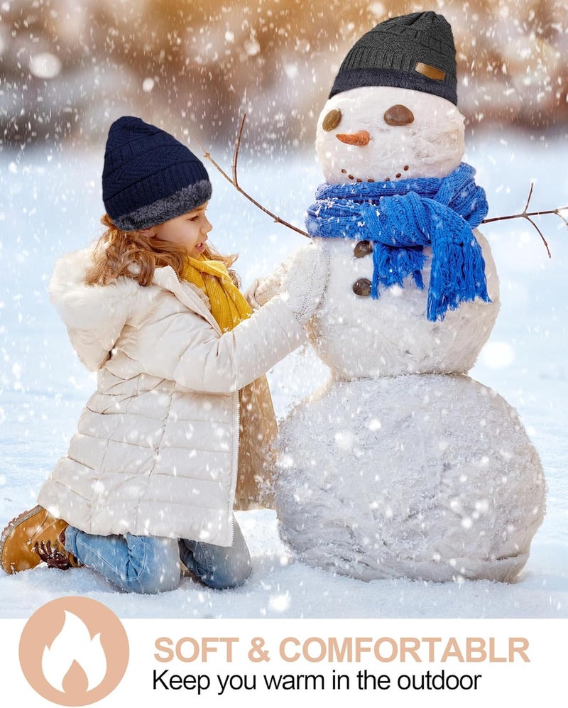 Syhood 4 Sets Kids Winter Hat and Scarf Set Warm Fleece Lining Beanie Hats Knitted Cap Scarf for 5-14 Years Boys Girls - Image 4