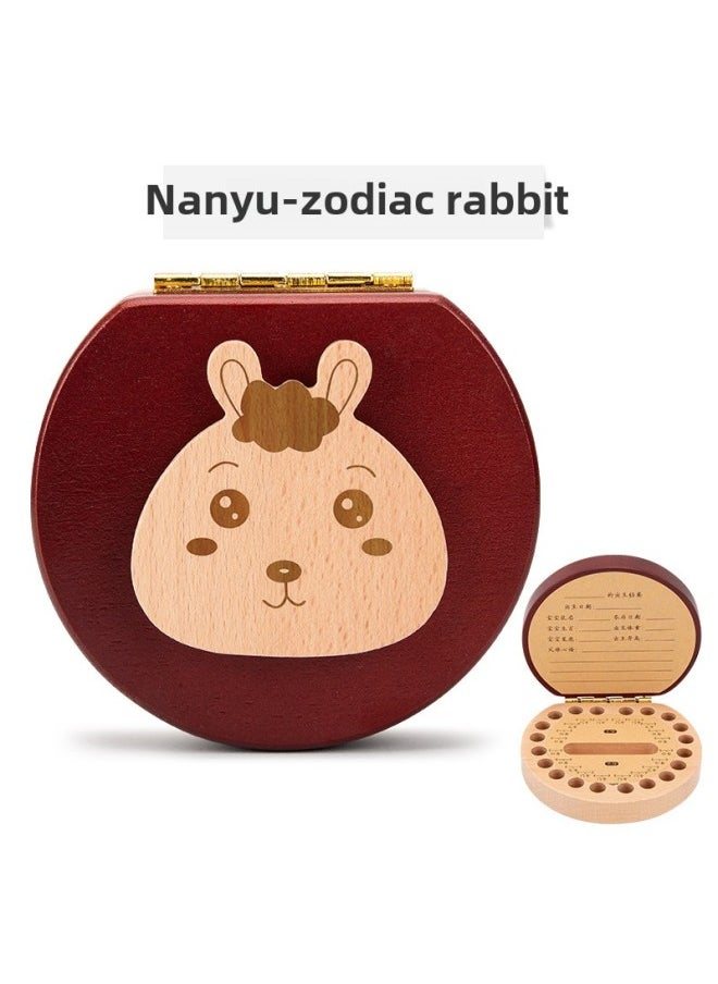 Generic Baby Teeth Storage Box Children's Baby Teeth Commemorative Box Girl Baby Teeth Collection Fetal Hair Preservation Wooden Box Boy-Color:Nanyu—zodiac Sign Rabbit  - Image 1