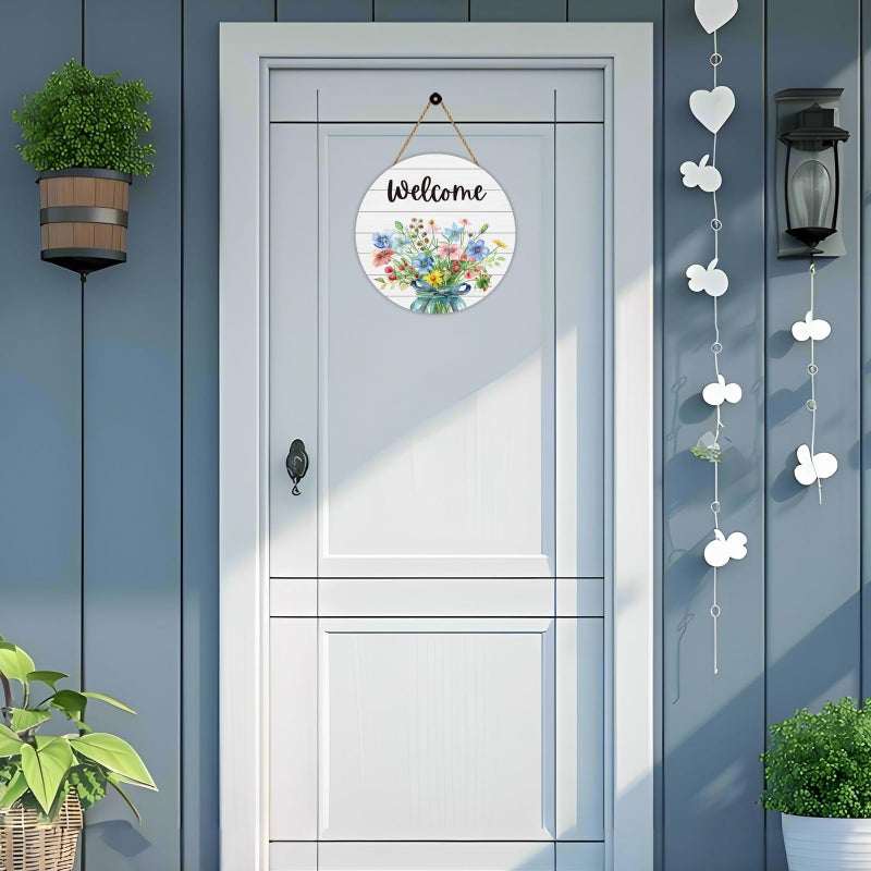 YUNKKIN Spring Decorations for Home Spring Door Decor Mason Jar Flowers Wall Decor Wooden Wreaths for Front Door Hanger Welcome Sign for Porch Wall Indoor Home Decor (Flower) - Image 3