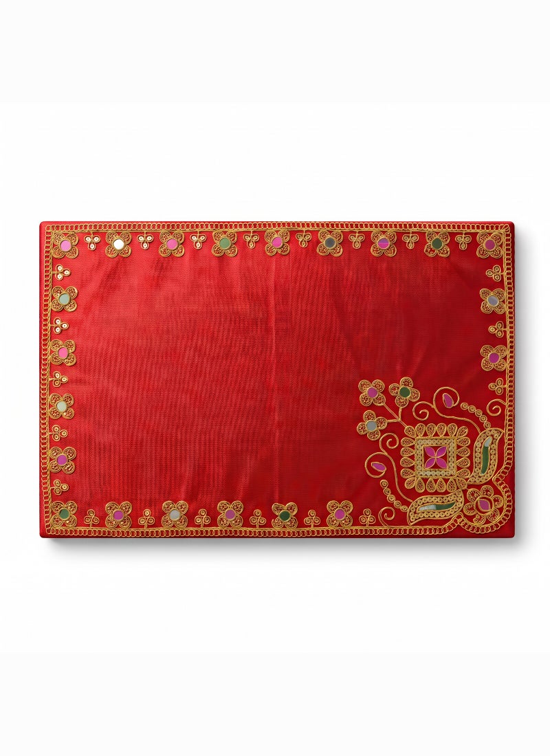 Madhoor Velvet Flower Decorative Pooja Aasan Red for Pooja, Deity Idol Placement & Home Temples, 12 x 18 Inches - Image 4