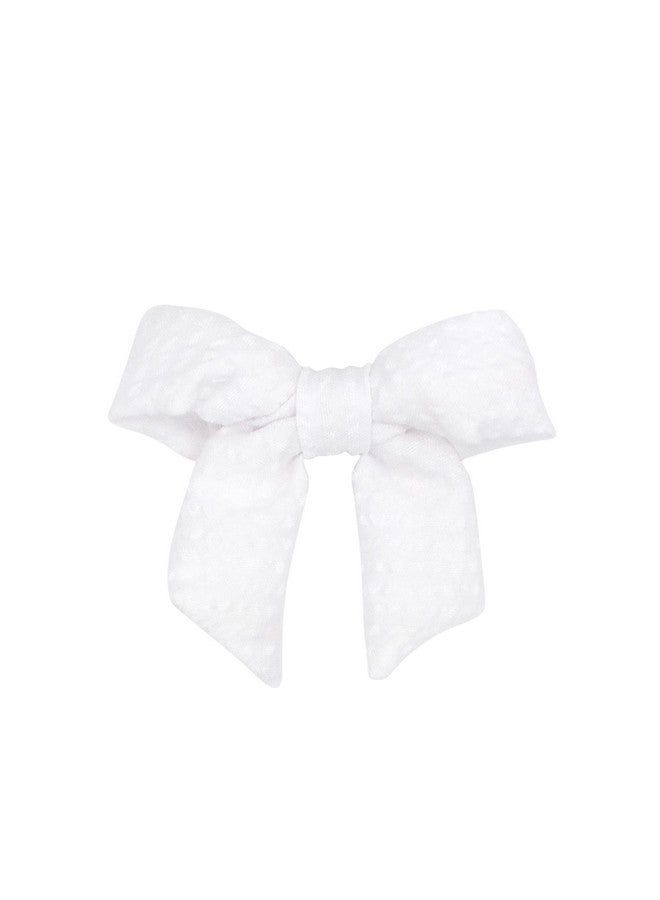 Wee Ones Girls' Mini Genuine Seersucker Fabric Bowtie with Tails on a WeeStay Hair Clip, Handmade, Mini Sized Bow, White - Image 1
