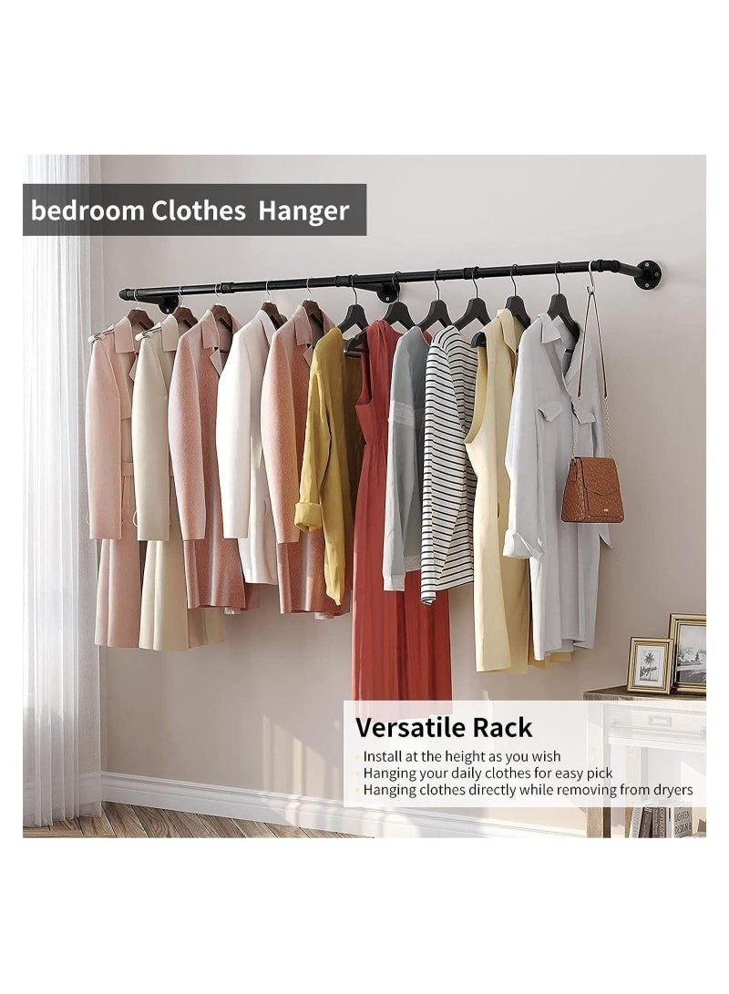 Arabest Clothes Rack Wall Mounted, Heavy Duty Iron Garment Bar with 3 S-Shaped Hooks, Industrial Pipe Garment Rack Detachable Adjustable - Image 2