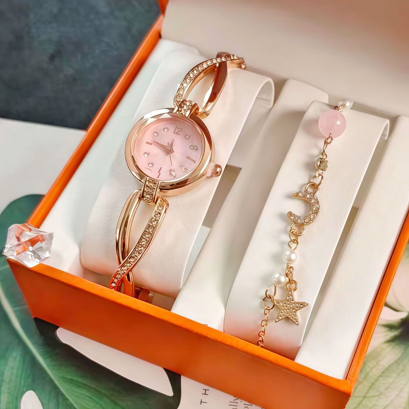KUMO Trendy Fashion Water Crystal Alloy Steel Band Women's Quartz Watch with Decorative World Time Display - Image 1