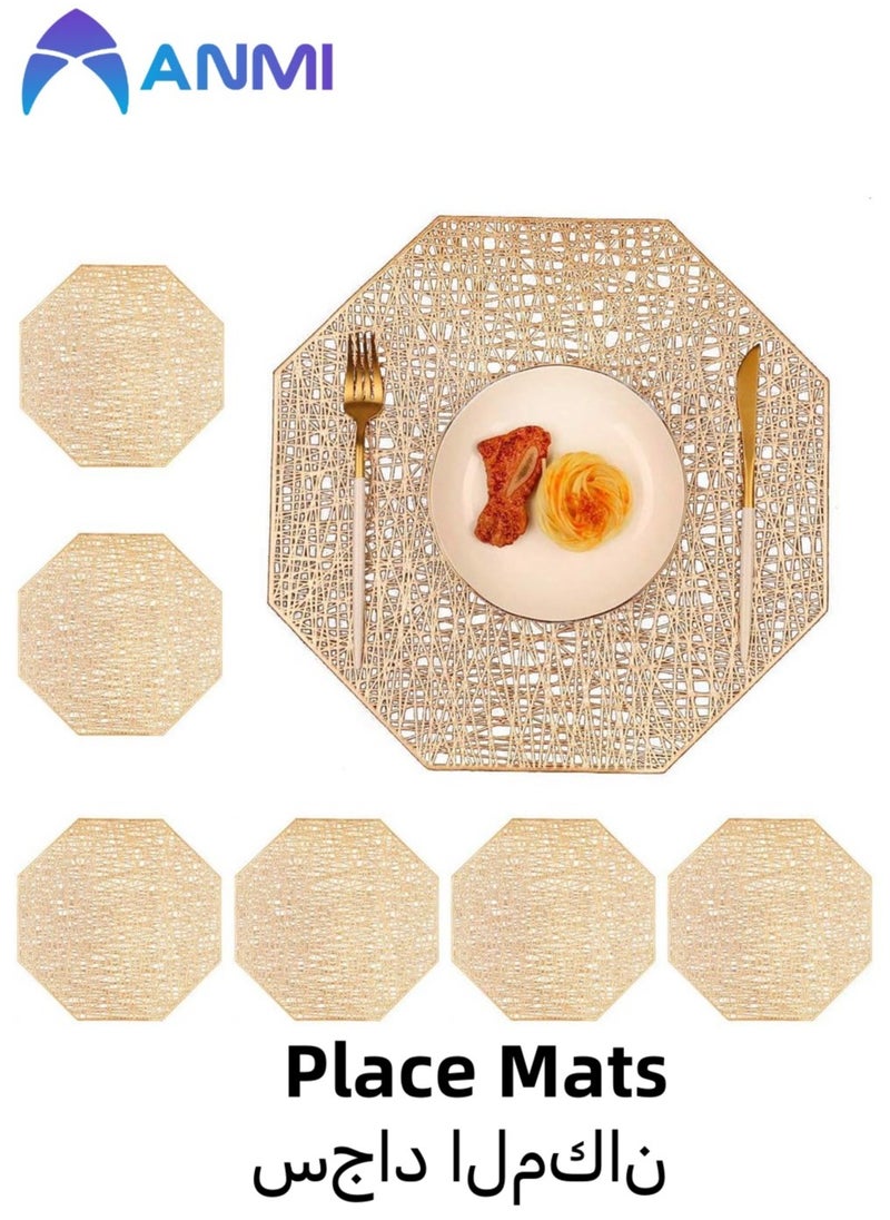Anmi 6 PCS  PVC place mat  heat Insulation washable gold table mats Hollow out placemats  - Image 1