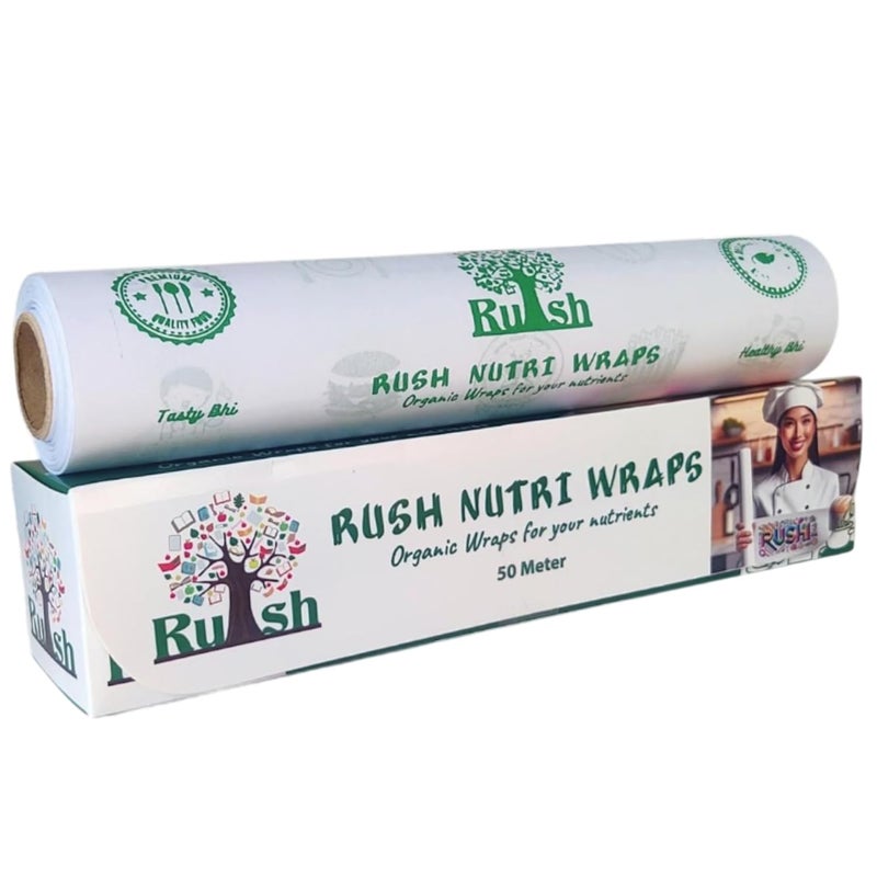 RUSH NOTE BOOKS Rush Premium 50 Mtr Nutri Wrap Food Wrapping Paper with Sealing Sticker, Non-Sticky Butter Paper for Roti Use as Parchment for baking cake or roti clothes wrap - Image 1