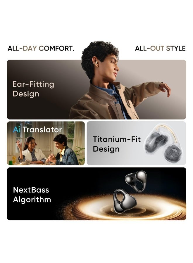 realme Buds Clip Open-Ear Wireless Earbuds with 11mm Dual Magnet Drivers, 3D Spatial Audio, 36H Playtime, AI ENC, IP55 Rating, and 45ms Low Latency (Titanium Black) Titanium Black - Image 2