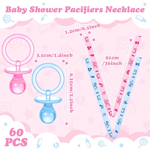 Junkin 60 Pieces Baby Shower Pacifiers Necklace Acrylic Pacifiers Necklace Charm for Baby Shower Party Favors Decorations, Women Style(Pink, Blue) - Image 3