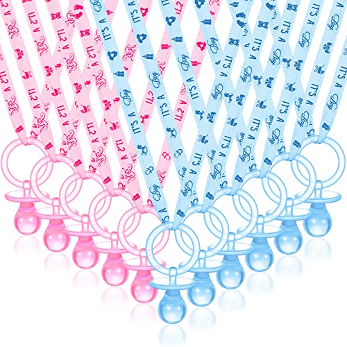 Junkin 60 Pieces Baby Shower Pacifiers Necklace Acrylic Pacifiers Necklace Charm for Baby Shower Party Favors Decorations, Women Style(Pink, Blue) - Image 1