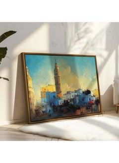 Home Gallery A Painting Of A Harbor With Boats And A Lighthouse In The Background Framed Wall Art  - Image 1