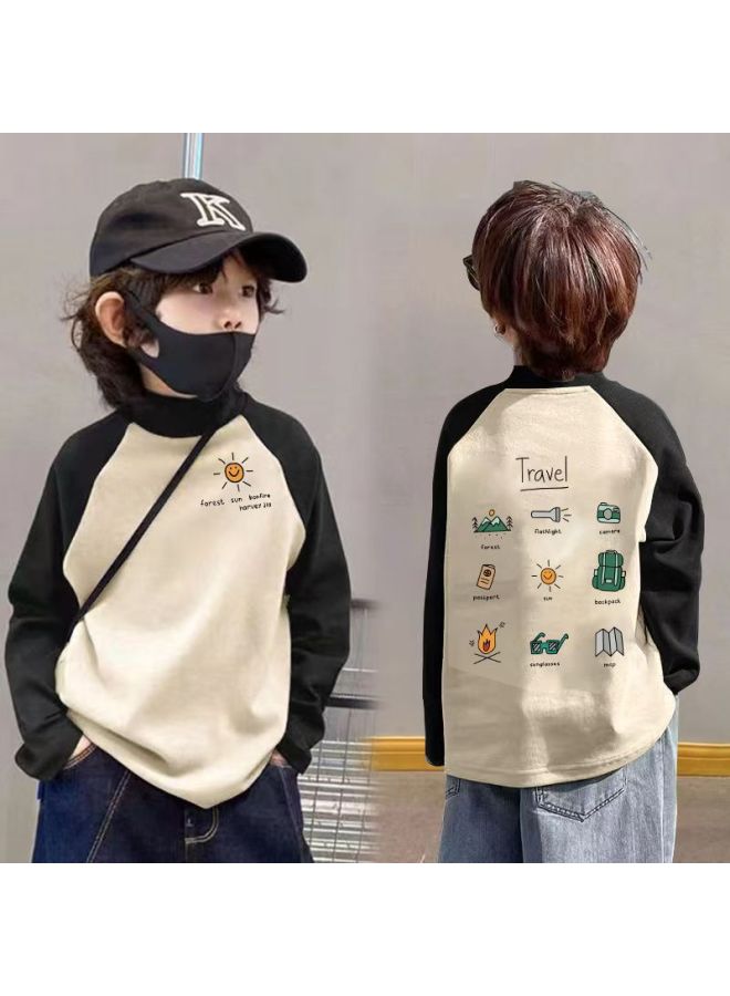 Boys' Thermal Base Layer Shirt Autumn And Winter Style Children's Long-sleeve T-shirt For Older Kids Stylish Half-high Collar Top